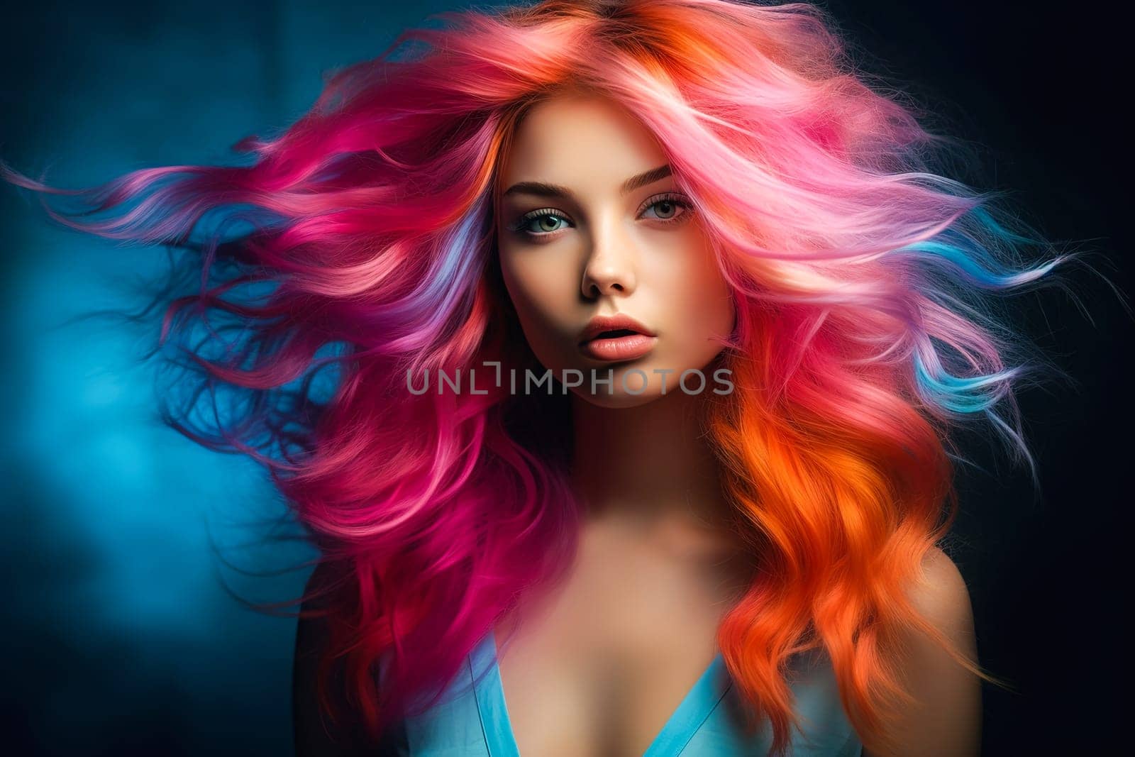 Beautiful girl with pink hair at the hairdresser. Generative AI. High quality illustration