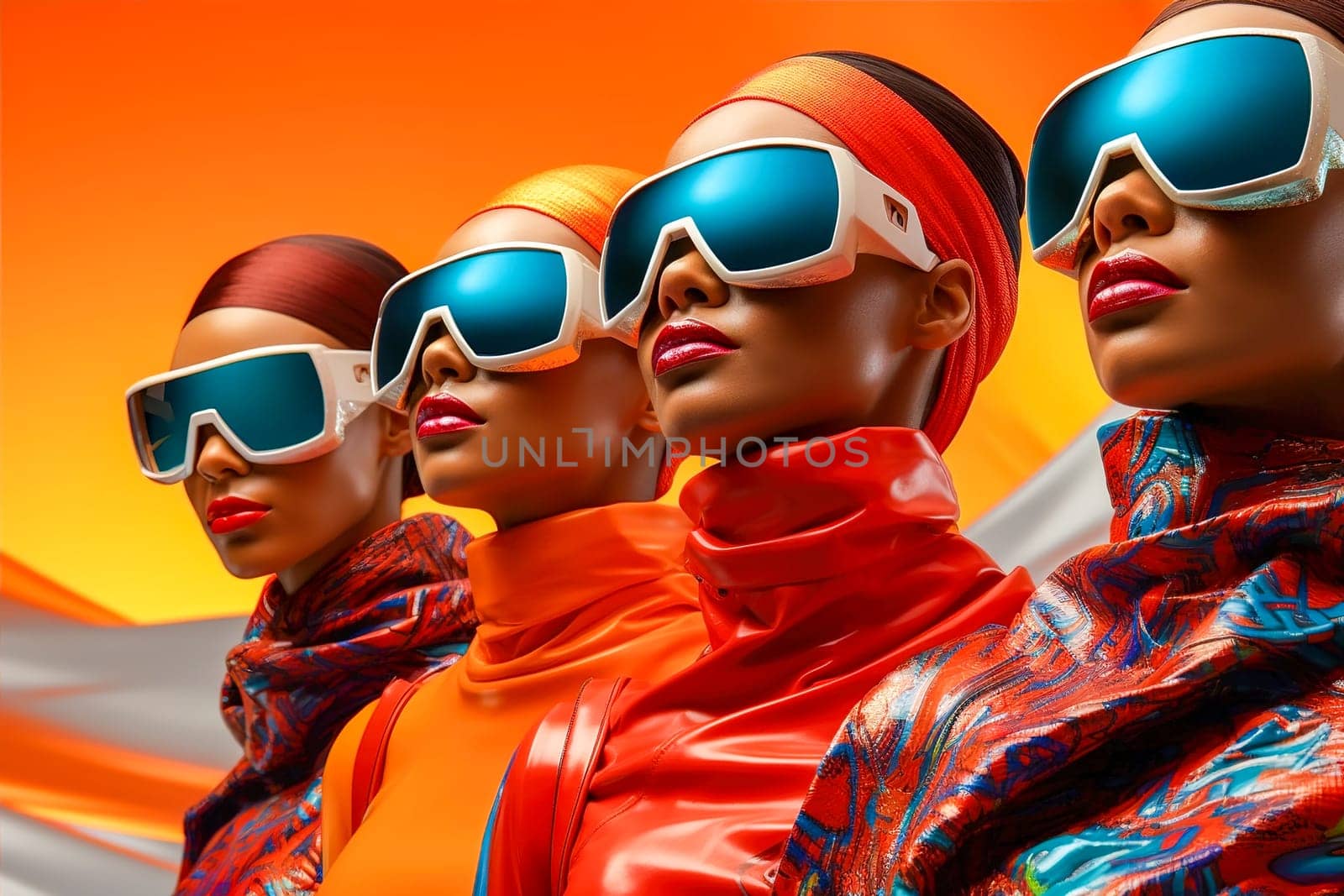 Young African American women in glamorous colorful costumes. Generative Ai by Yurich32