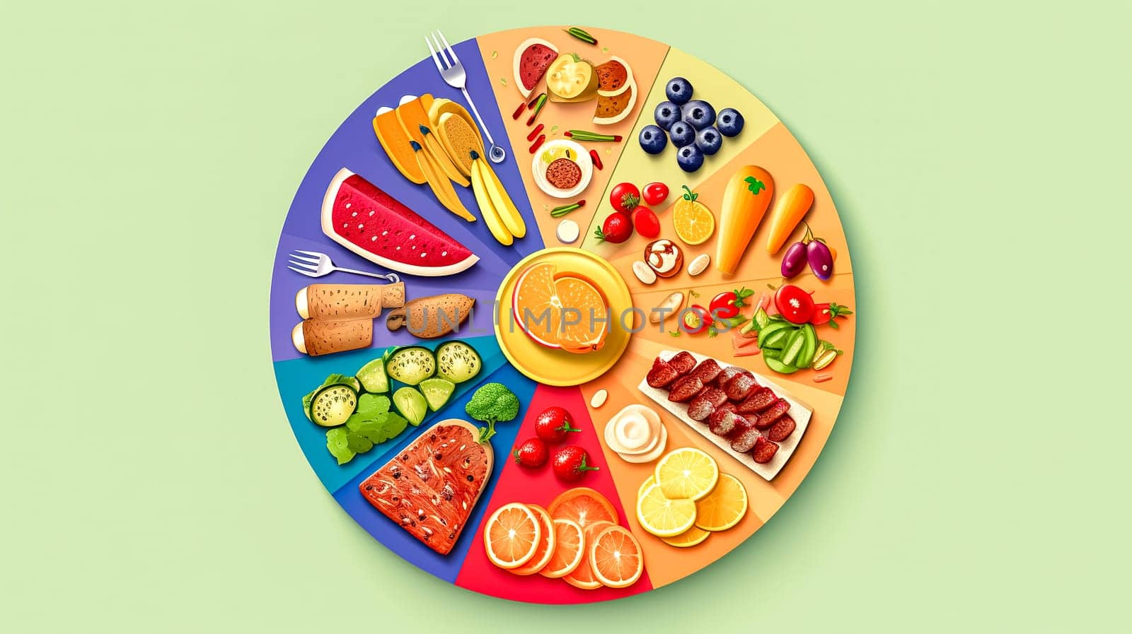 plate with healthy food for good condition and longevity, made with Generative AI. High quality illustration