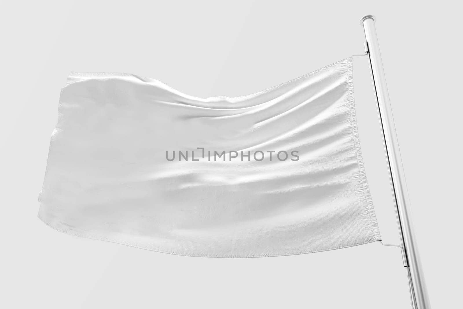 Background texture of a white flag on a chrome shiny pole with space for text or advertising