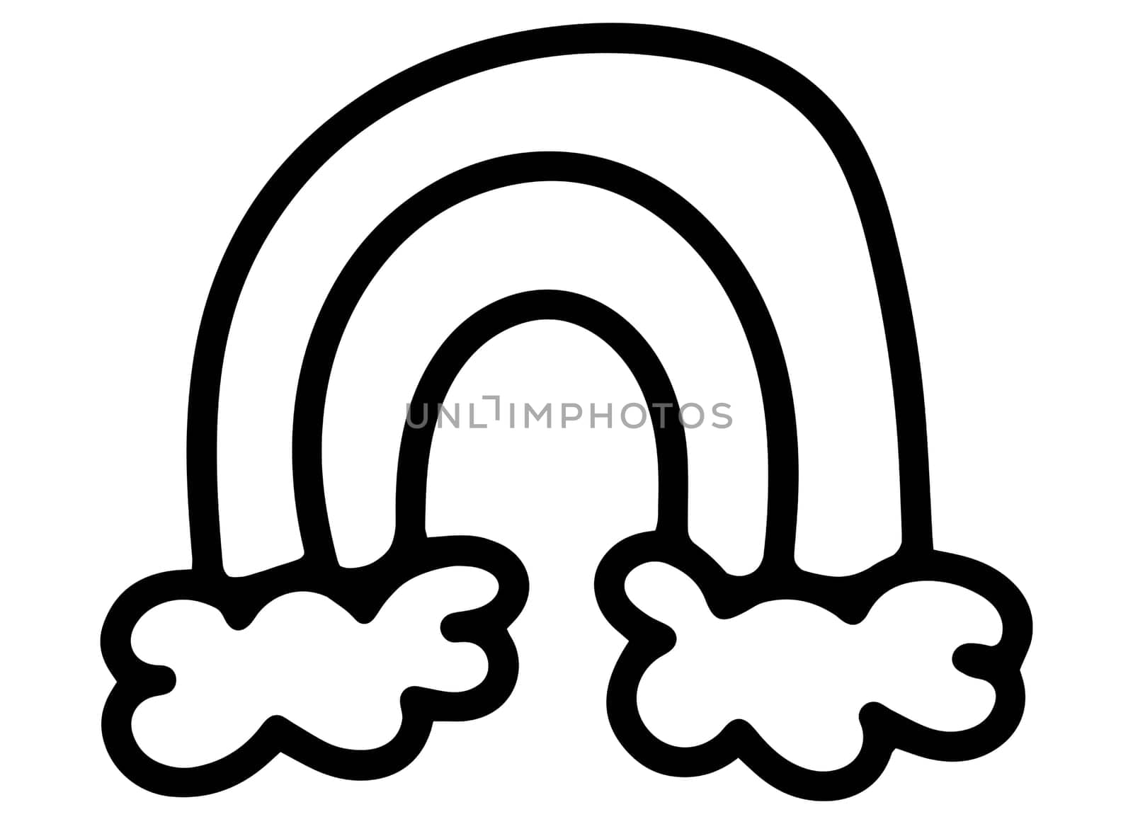 Printable Coloring Page for Kids. Black and White Rainbow Abstract Isolated Illustration. Coloring Book with Rainbow and Clouds.