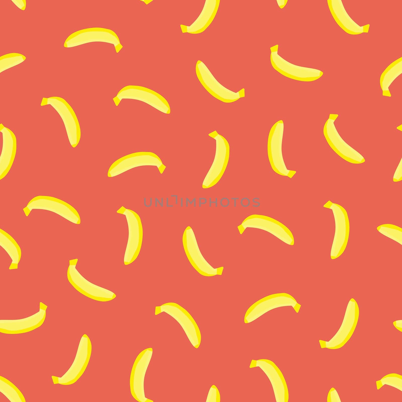 Yellow Banana Fruits Digital Paper. Bananas on Red Seamless Pattern. Summer Tropic Fruits Background.