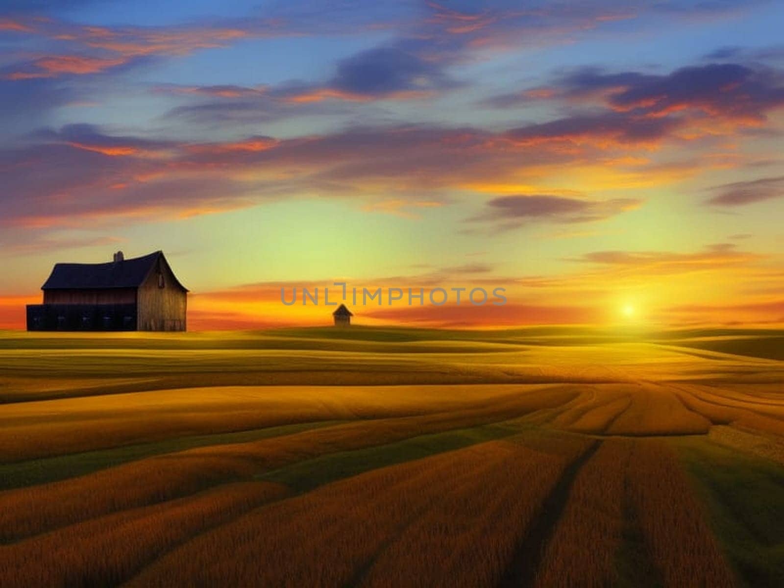 Witness the breathtaking beauty of a golden sunrise as it graces the picturesque Tuscan countryside with its radiant glow. Immerse yourself in the tranquil ambiance of this AI-generated image, capturing the essence of rural life with its sprawling farms, charming farmhouses, and verdant fields. Let the ethereal hues of the landscape transport you to a realm of serenity and natural splendor.