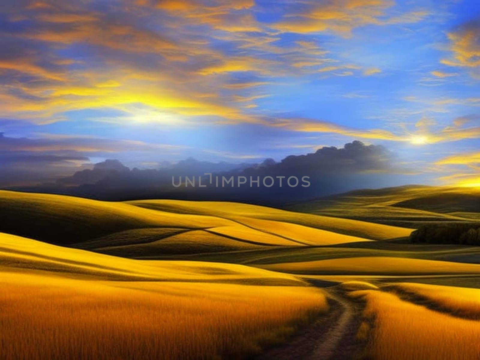 Witness a breathtaking image of the Tuscan countryside as the first rays of golden light cascade over the undulating hills, illuminating the picturesque landscape. This stunning photograph, AI generated, captures a mesmerizing sunrise that paints the sky with warm hues, casting a captivating glow on the serene fields and charming farmhouse below. Every detail has been expertly composed by an AI, creating a captivating visual symphony of nature's beauty.