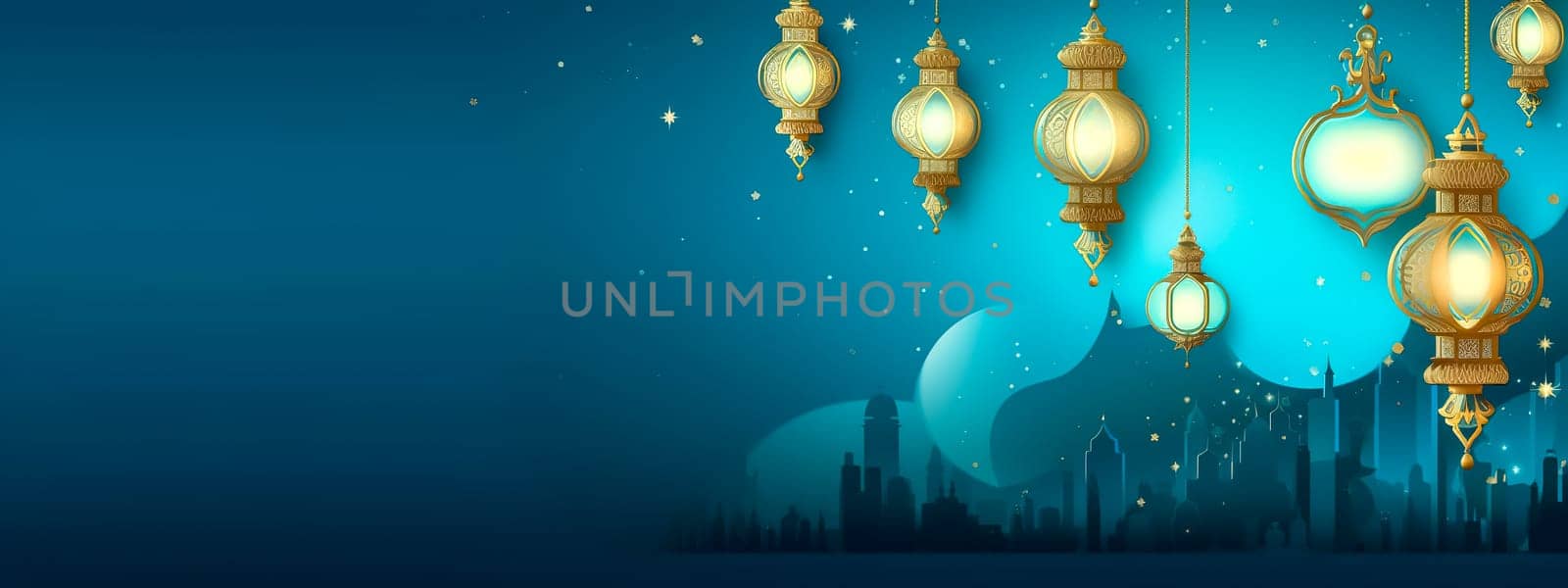 Muslim holiday Ramadan, banner made with Generative AI. High quality illustration