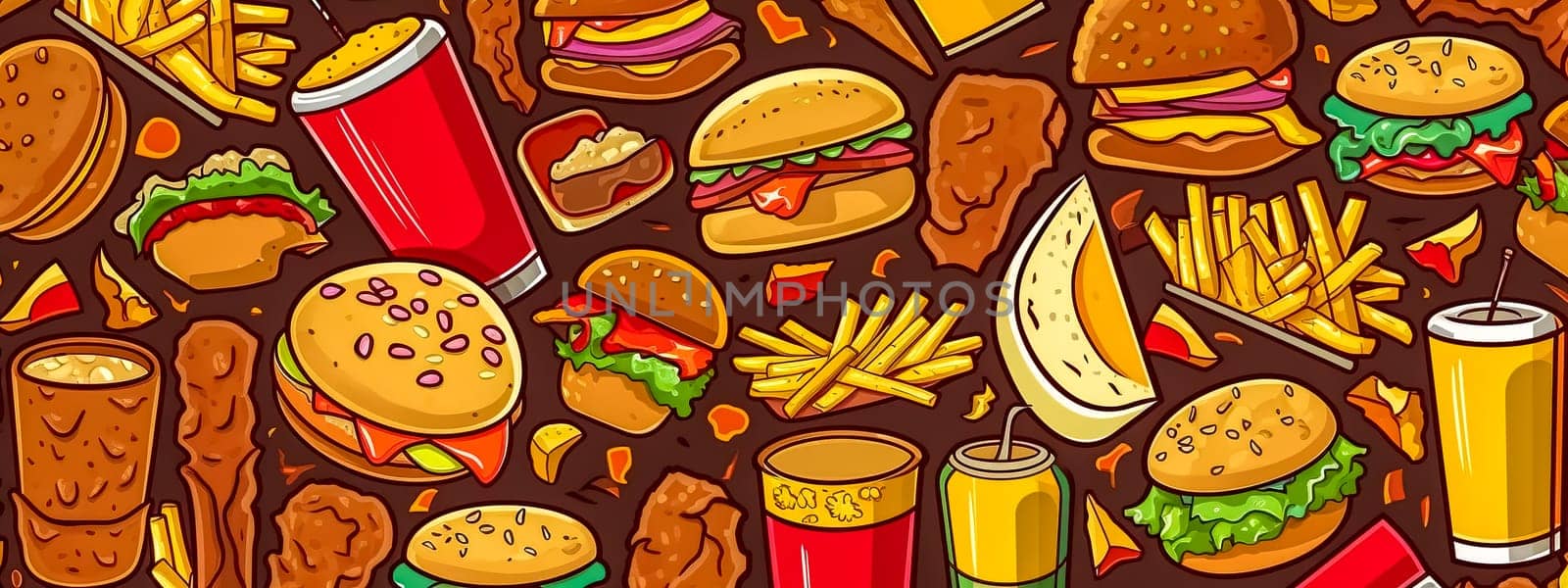 fast junk food, unhealthy foods contributing to obesity, made with Generative AI. High quality illustration