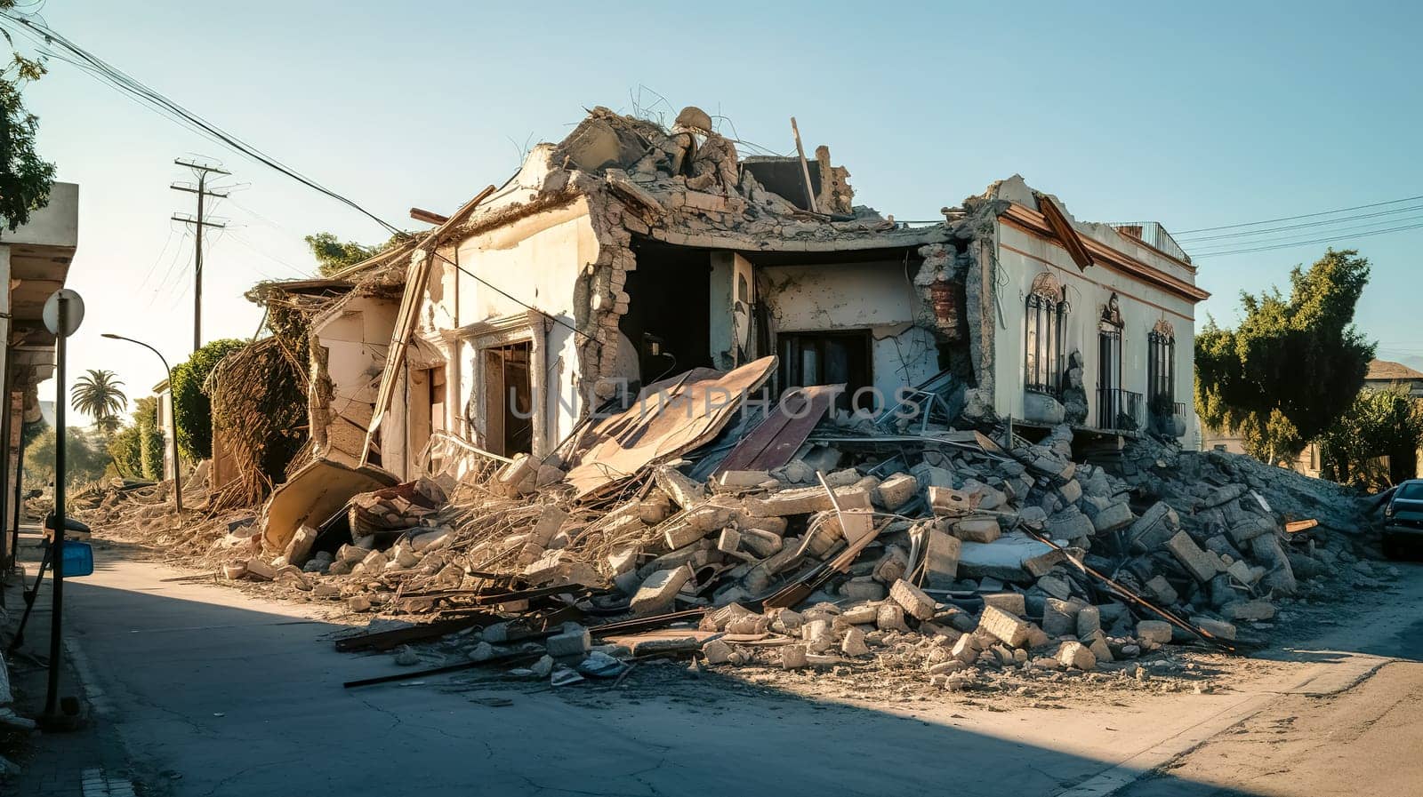 city destroyed by earthquake or bombing, made with Generative AI. High quality illustration