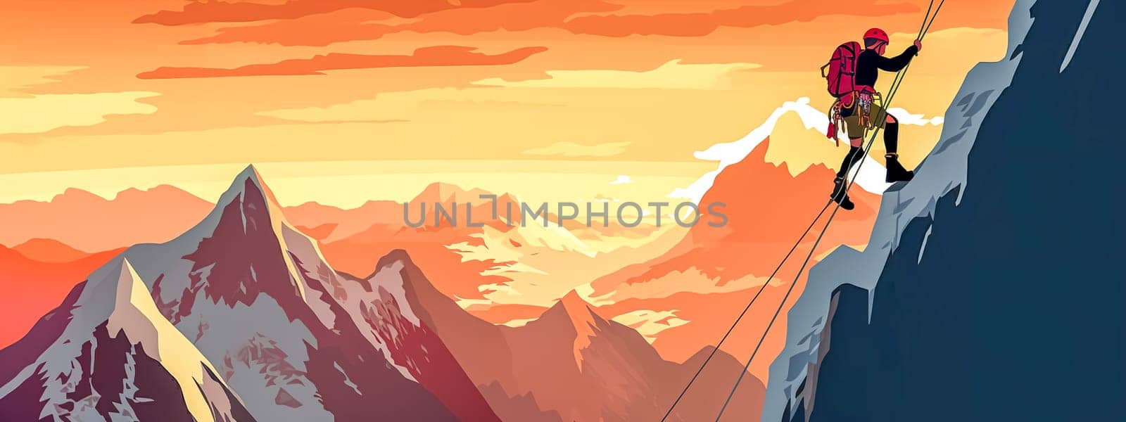climber on a rock in the mountains, banner with copy space, made with Generative AI. High quality illustration