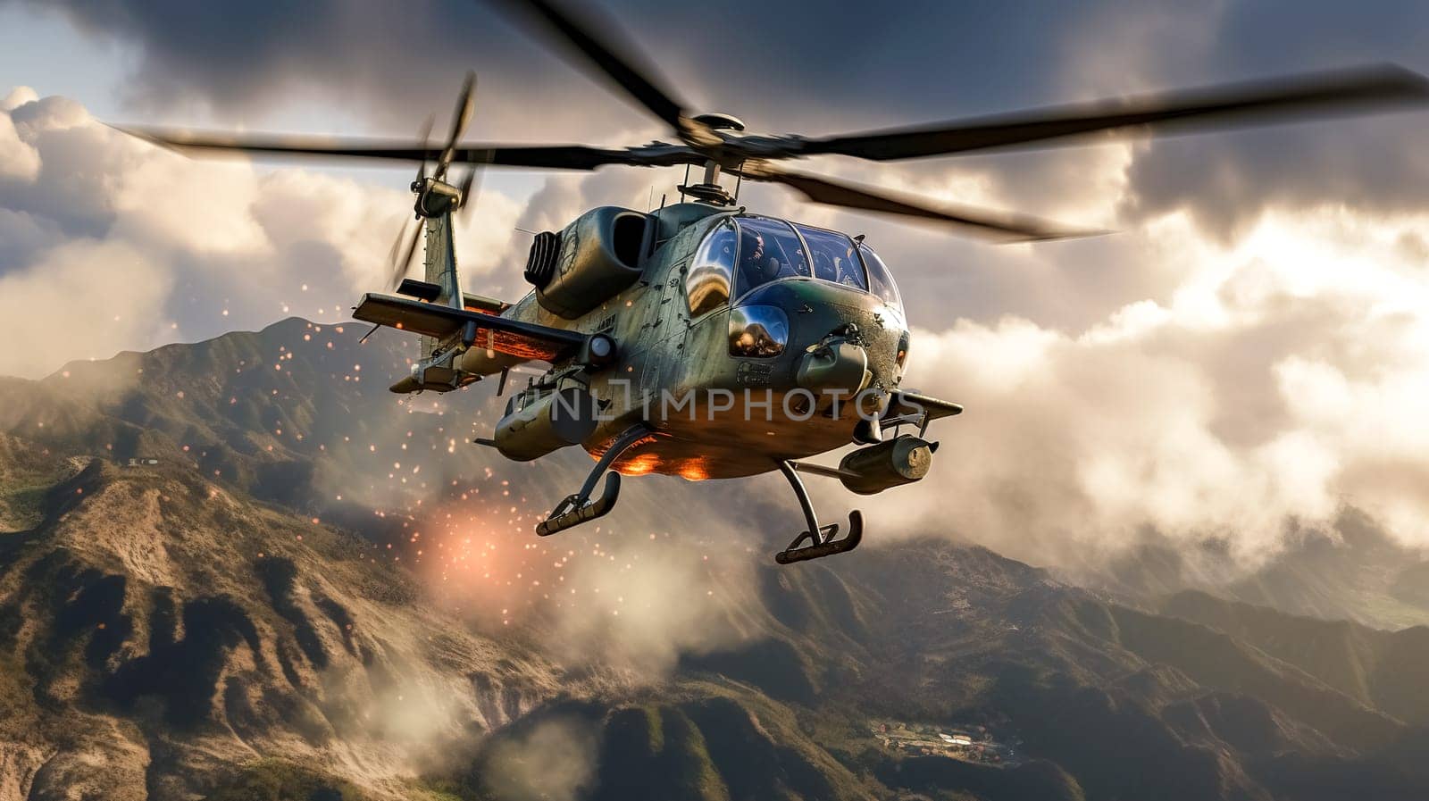 military combat helicopter in action, made with Generative AI. High quality illustration