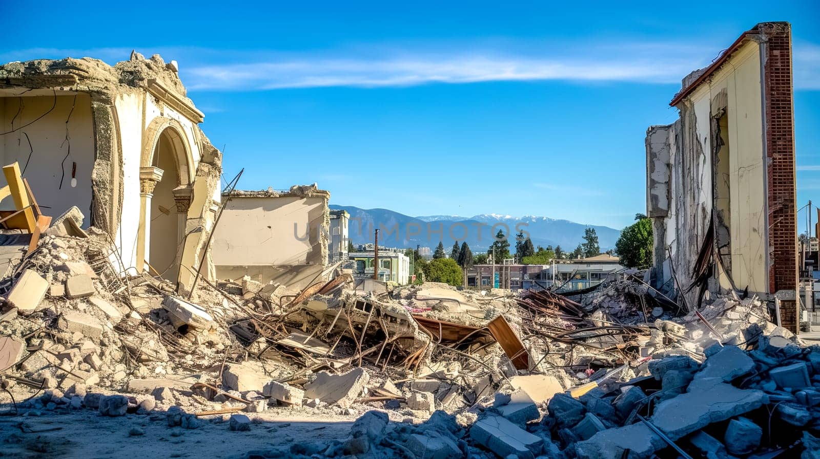 city destroyed by earthquake or bombing, made with Generative AI. High quality illustration