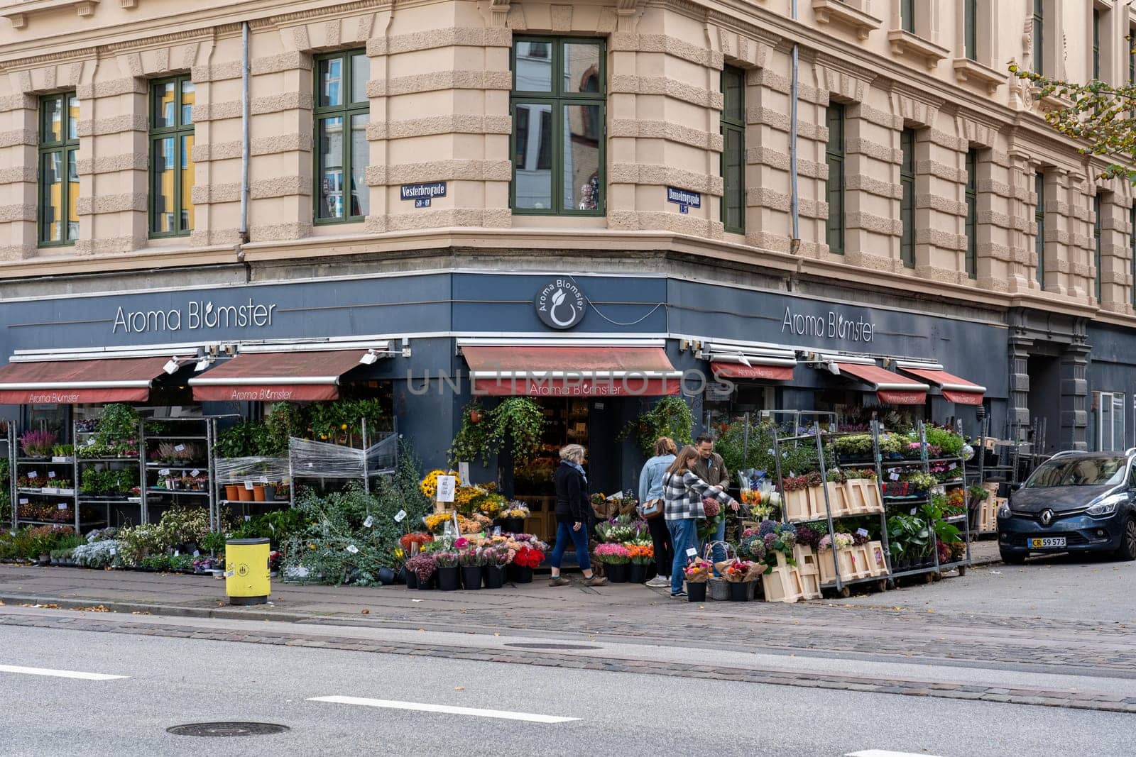 October 16, 2022 - Copenhagen, Denmark: Store front of a flower shop on Vaernedamsvej in Vesterbro district