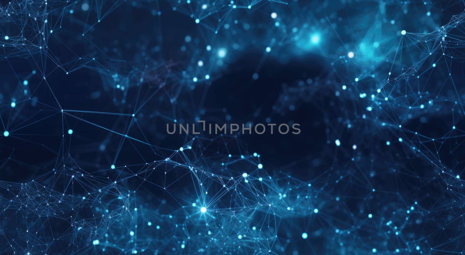 A dark blue background of lines connecting the dots. Plexus effect