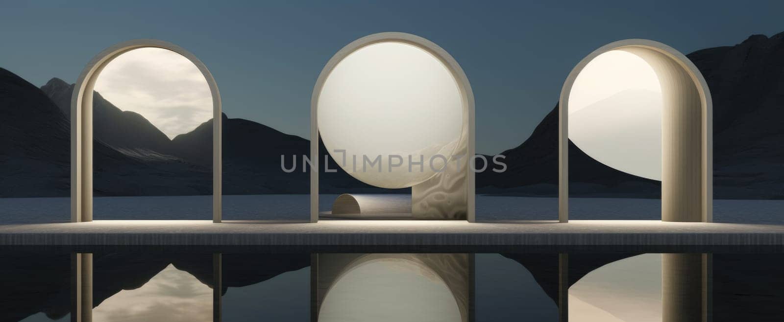 Futuristic background of abstract architecture and water. Beautiful background for your design