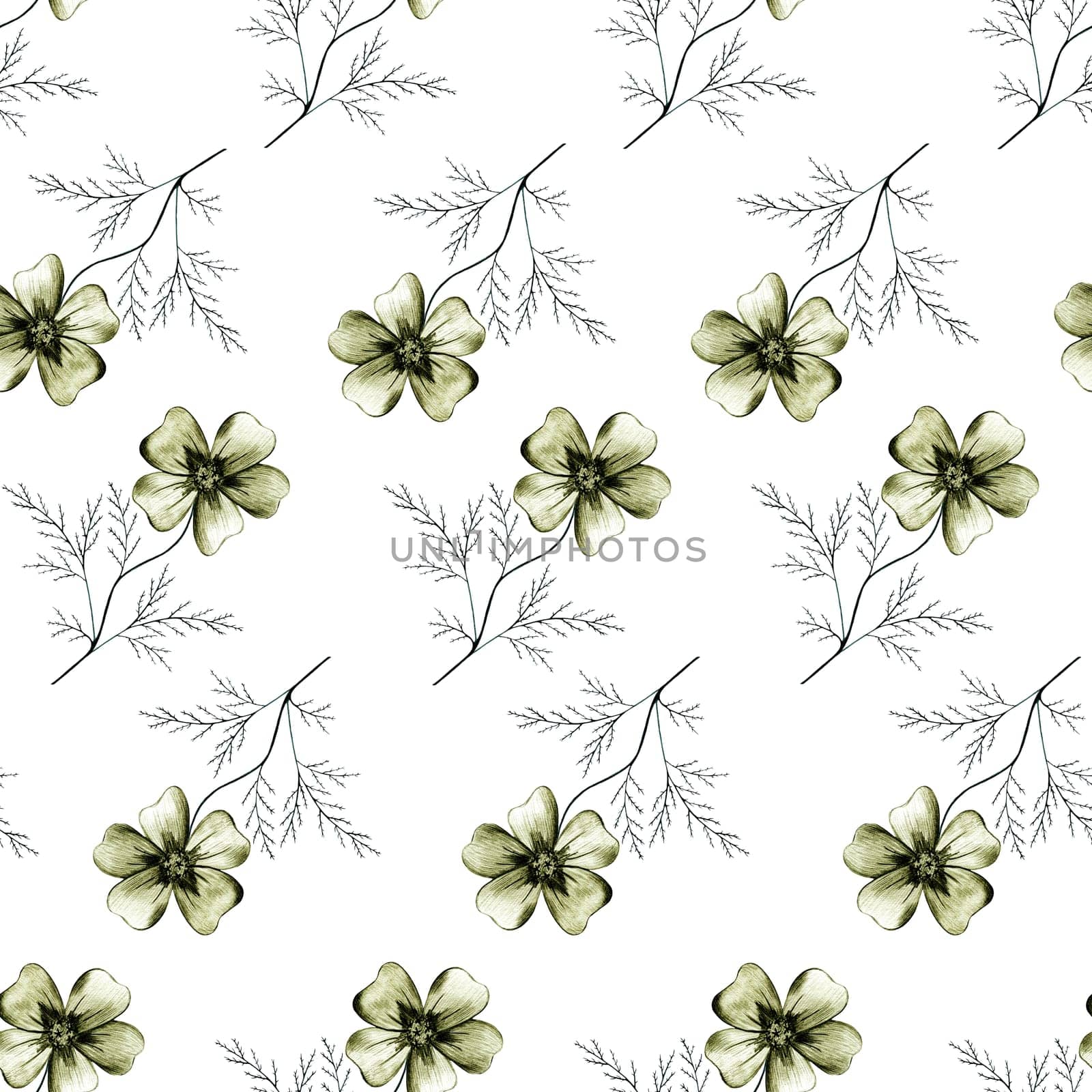 Seamless Pattern with Hand-Drawn Yellow Flower. White Background with Thin-leaved Yellow Marigolds for Print, Design, Holiday, Wedding and Birthday Card.