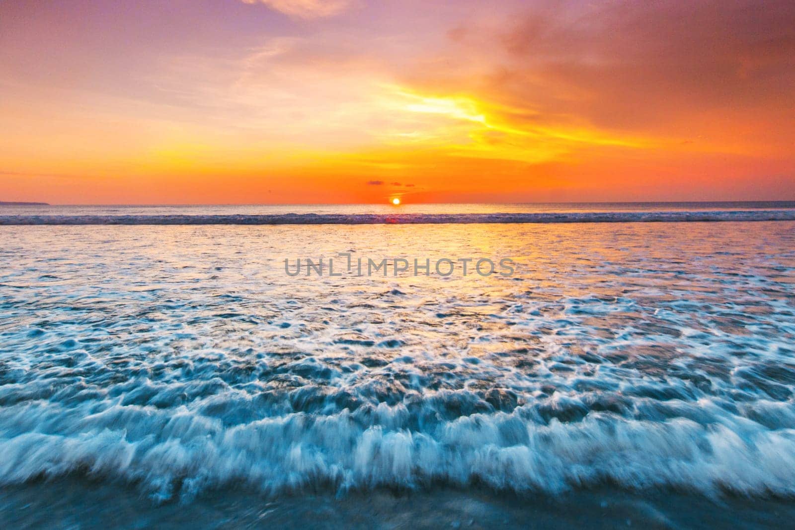 Sunset over sea on Bali, Seminyak, Double six beach