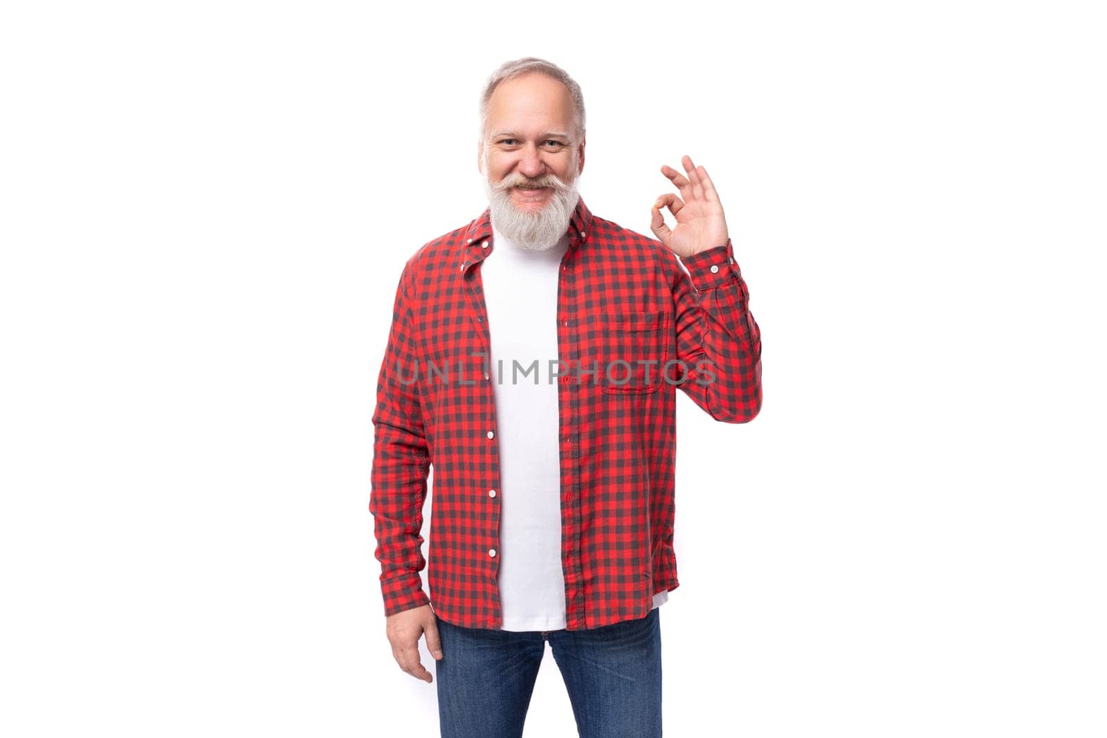 handsome well-groomed 60s retired man with white beard and mustache by TRMK