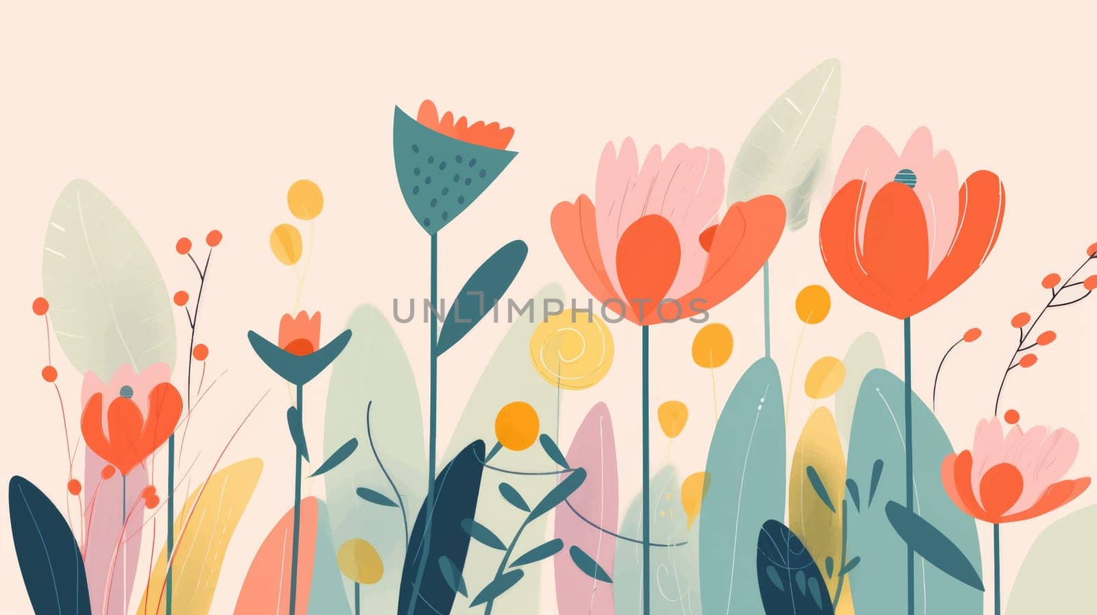 Colorful quirky Easter flowers minimalist illustration. spring flowers background. download