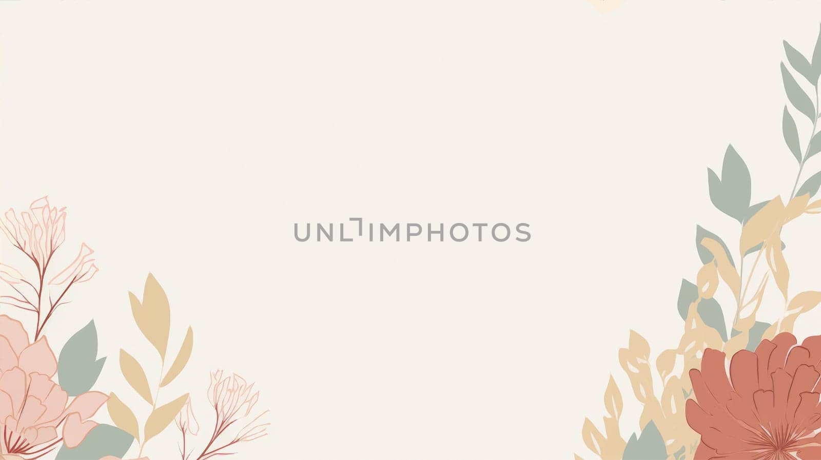 A minimalist illustration with a large empty space in the middle and a thin floral border in various colors on a plain background. Watercolor floral illustration by igor010