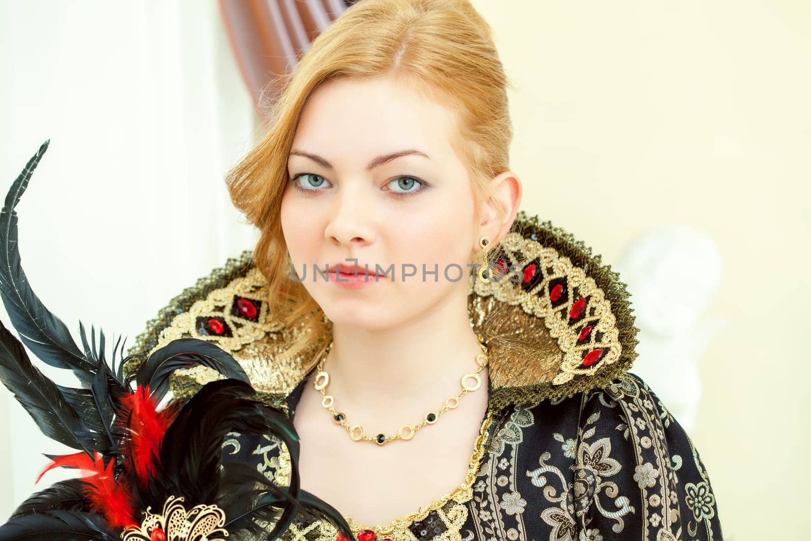 Portrait of young red-haired royal personage, close-up