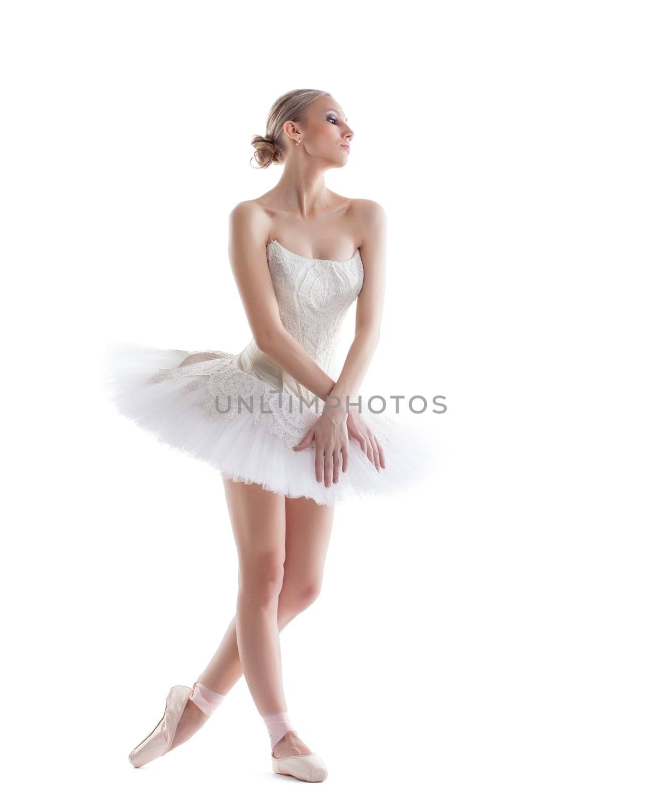Emotional modern ballet dancer isolated on white background