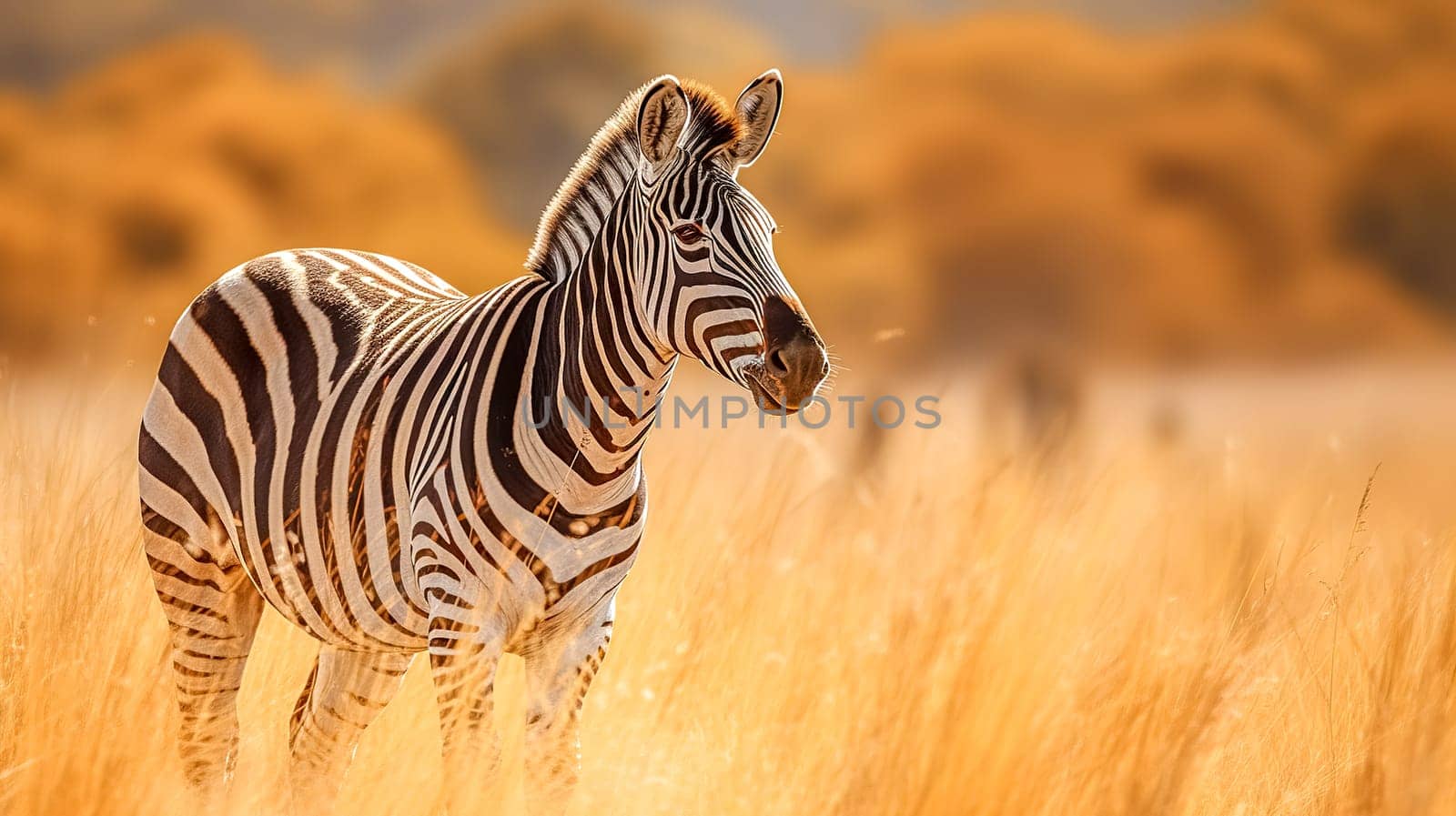 zebra in the national nature park, banner made with Generative AI. High quality illustration