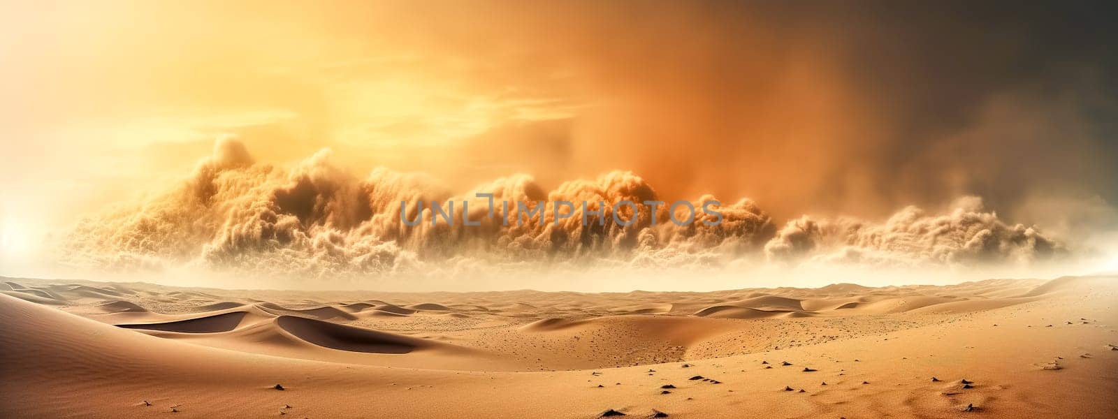 sandstorm in the desert, strong wind and sand, banner made with Generative AI by Edophoto