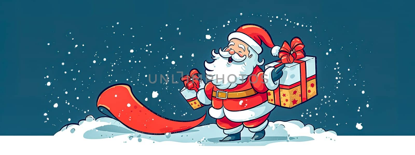 Santa Claus prepares gifts for the Christmas holidays, made with Generative AI. High quality illustration