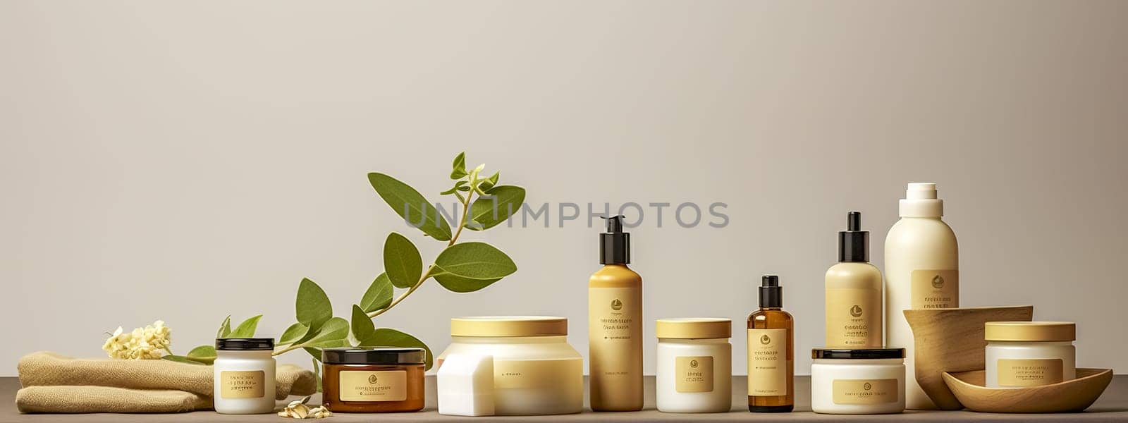 ecologically produced organic natural cosmetics, banner made with Generative AI. High quality illustration
