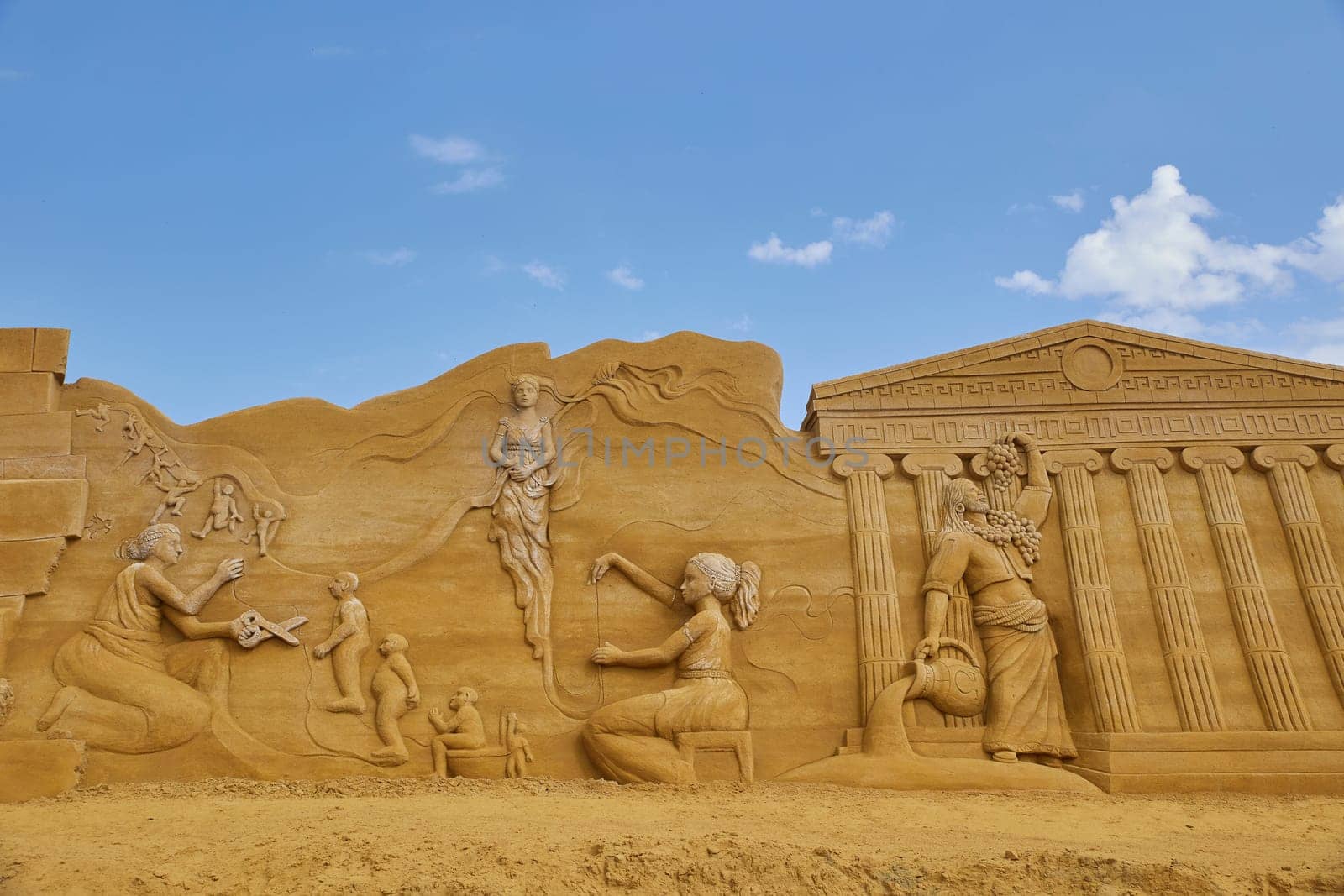 Sondervig, Denmark, May 21, 2023: Sand Sculpture. Goddess of fate. by Viktor_Osypenko