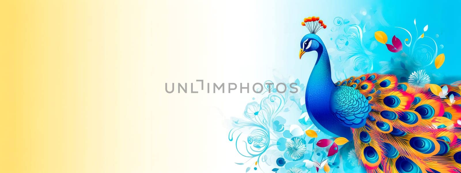 colorful peacock bird, banner made with Generative AI. High quality illustration