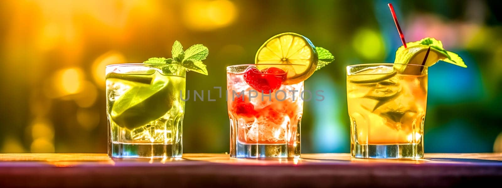 lemonade, summer mixed refreshing drink with ice and fruit, banner, made with Generative AI by Edophoto