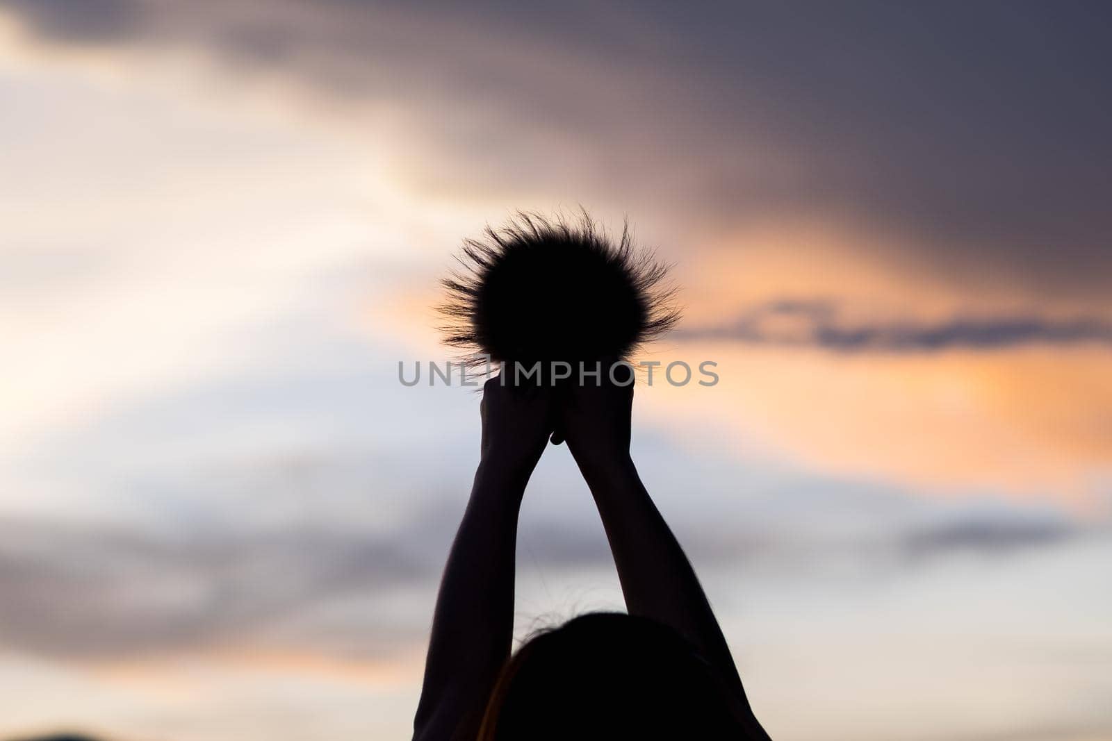 hand girl on sunset background by Wmpix