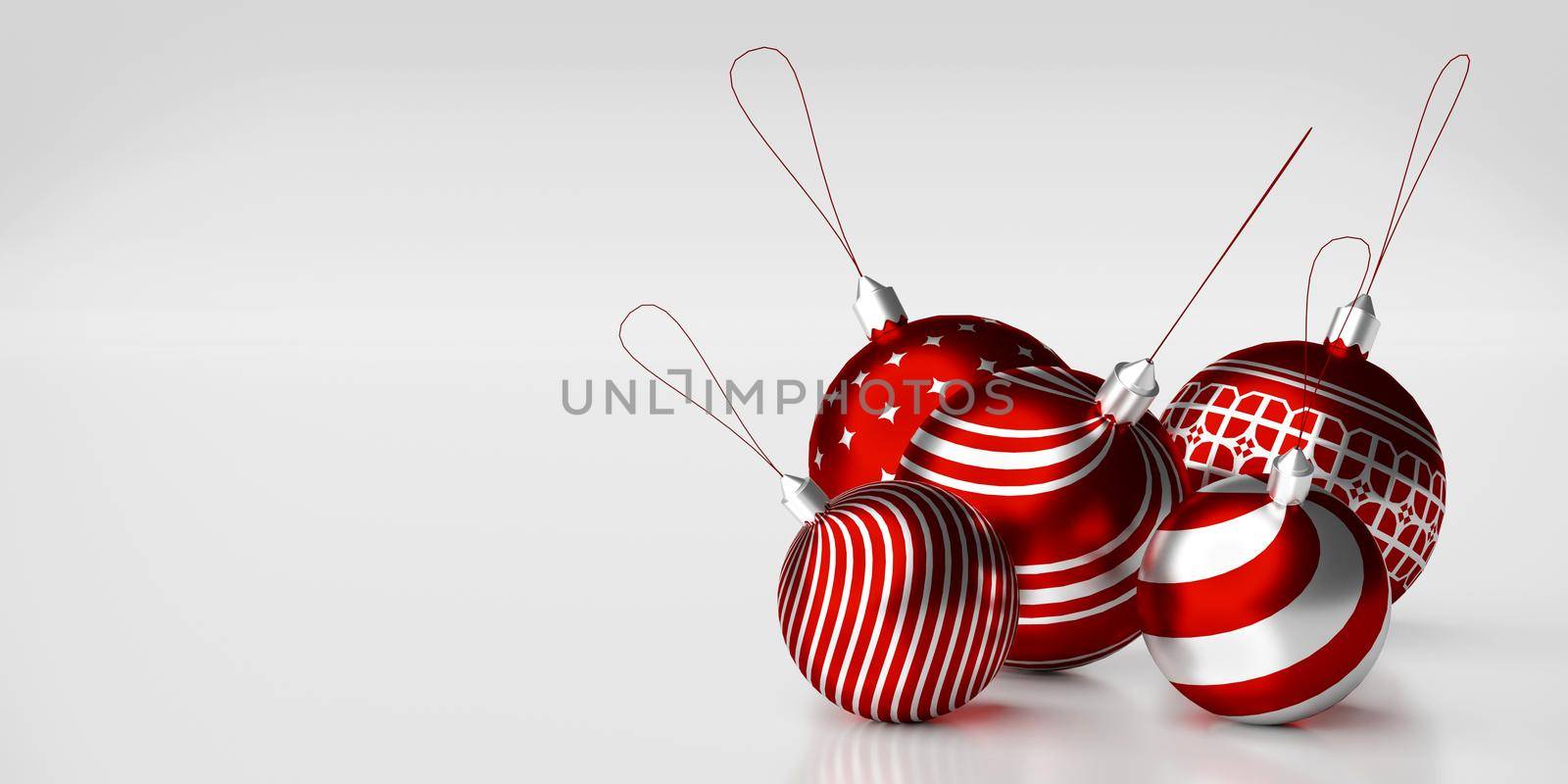3d illustration of Christmas banner of Christmas ball on white background by nutzchotwarut