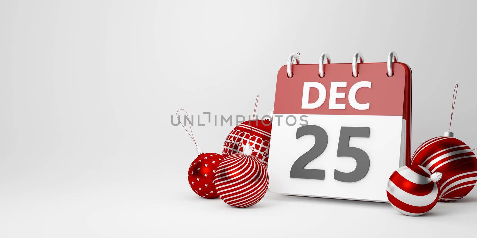 Christmas ball with calendar of Christmas day on white background, 3d illustration by nutzchotwarut
