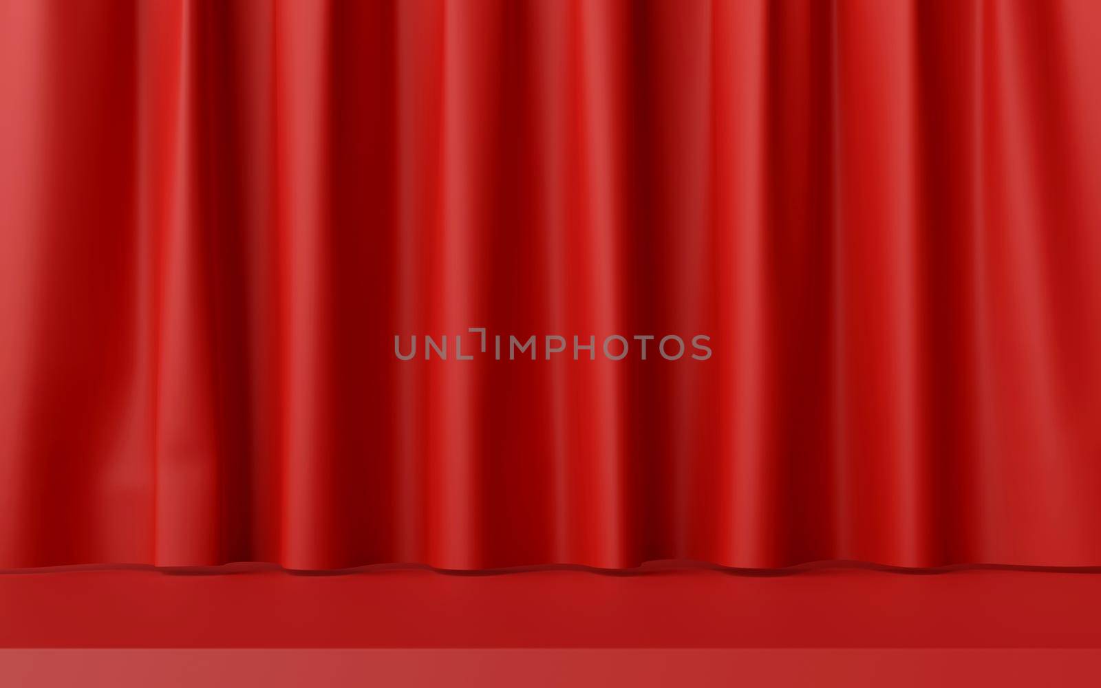 3d illustration of minimal stage with red curtain for product advertisement by nutzchotwarut