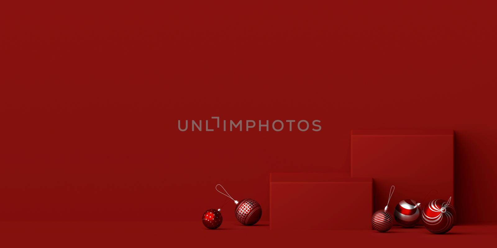 Geometric podium with Christmas ball for product advertisement, 3d illustration by nutzchotwarut
