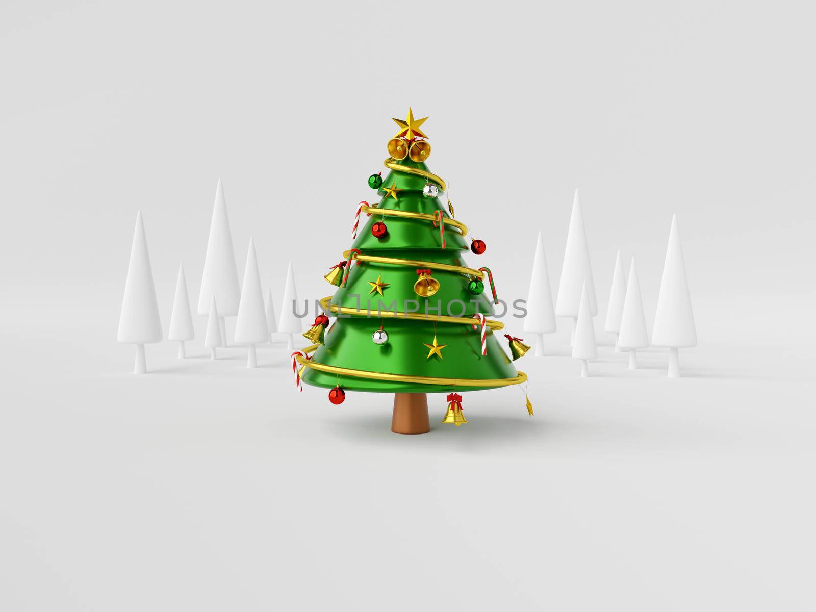 3d illustration postcard of Christmas tree on white background by nutzchotwarut