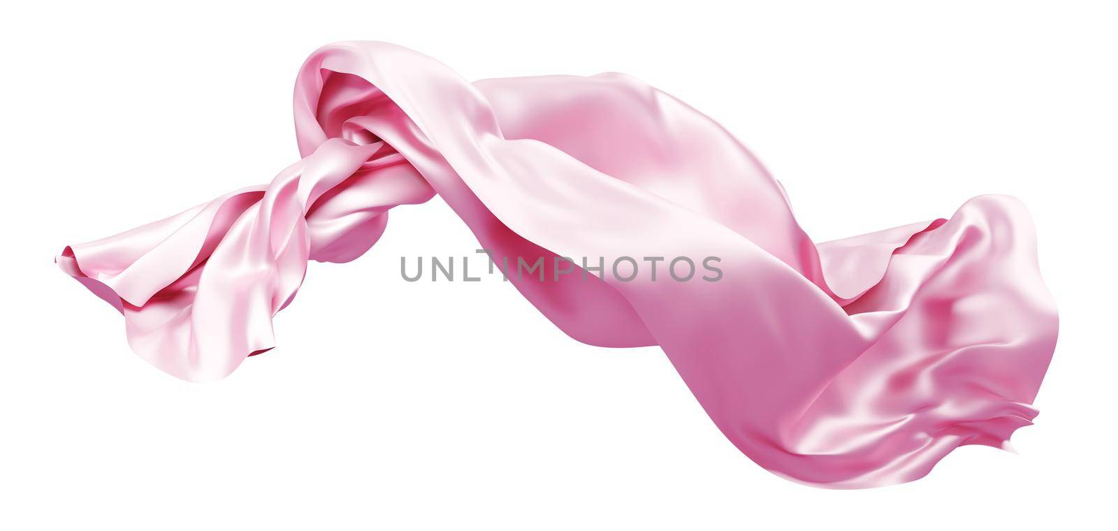 Pink fabric flying in the wind isolated on white background 3D render