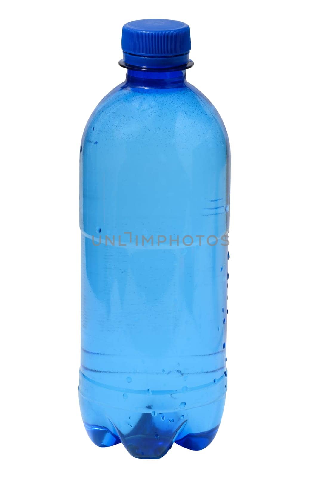 Blue plastic water bottle on a white isolated background, container for beverages by ndanko