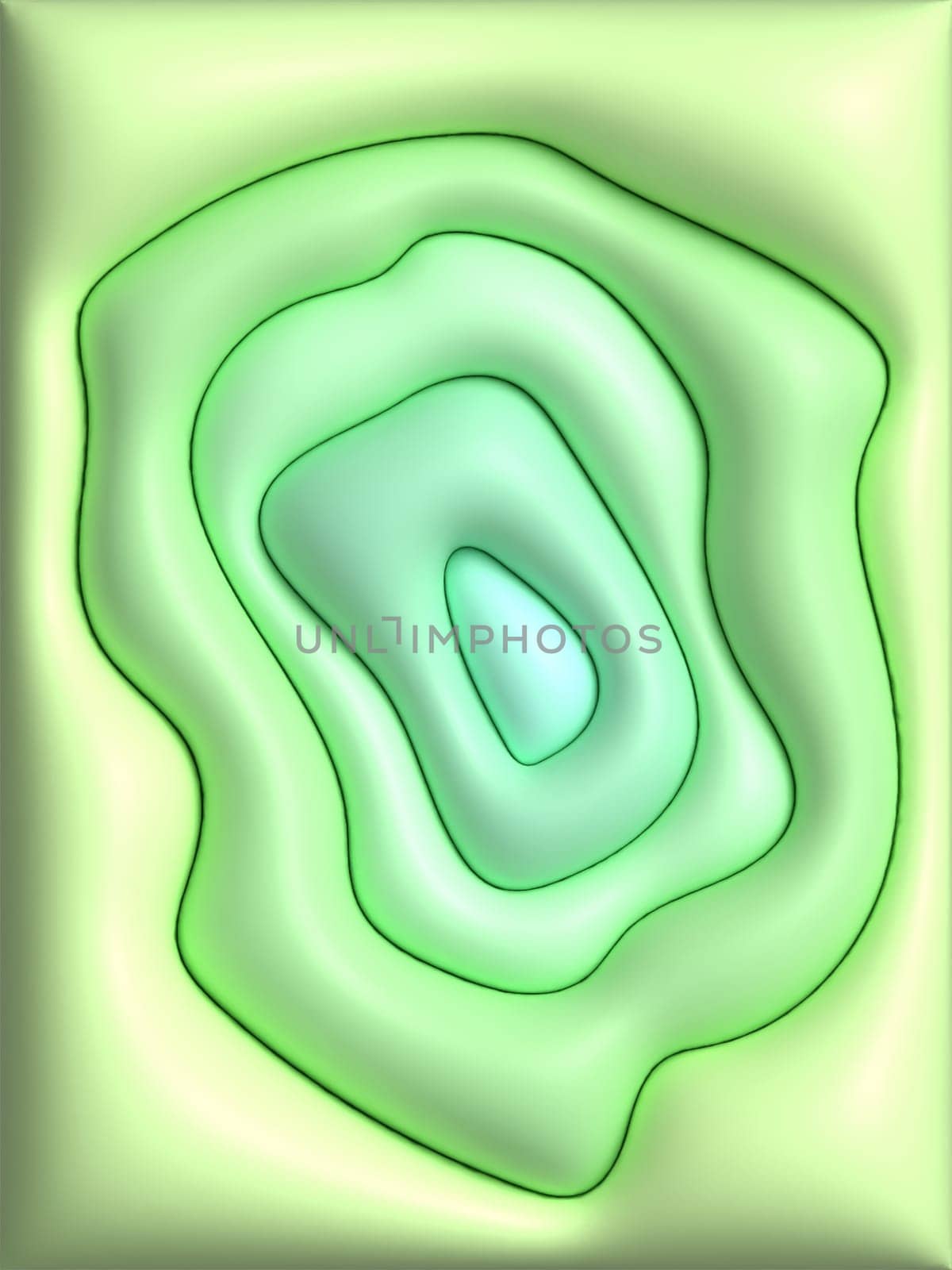 Abstract green background with curved lines, 3D rendered illustration.