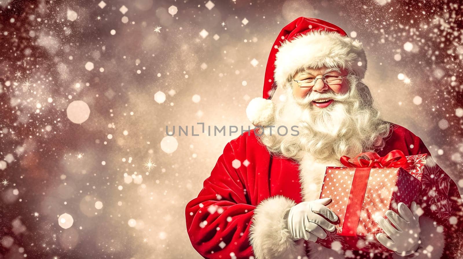 Santa Claus prepares gifts for the Christmas holidays, made with Generative AI. High quality illustration