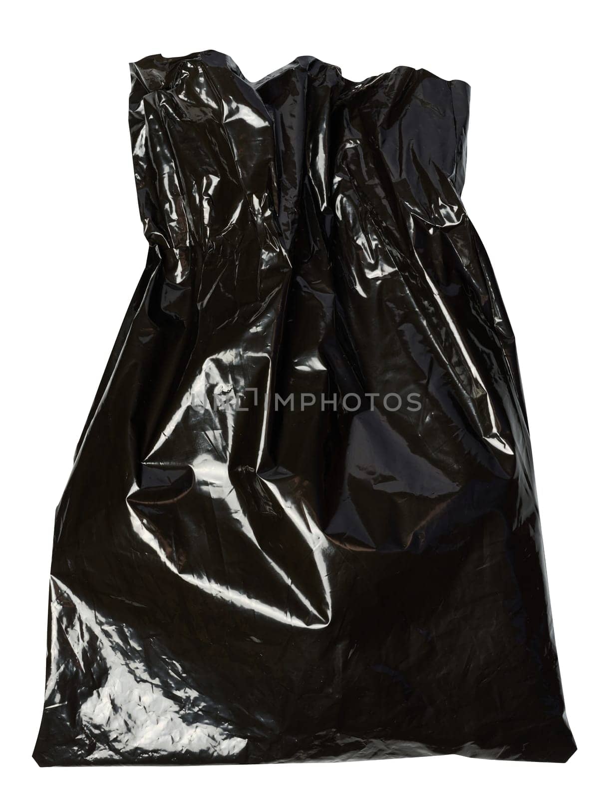 Empty black plastic bag isolated on white background