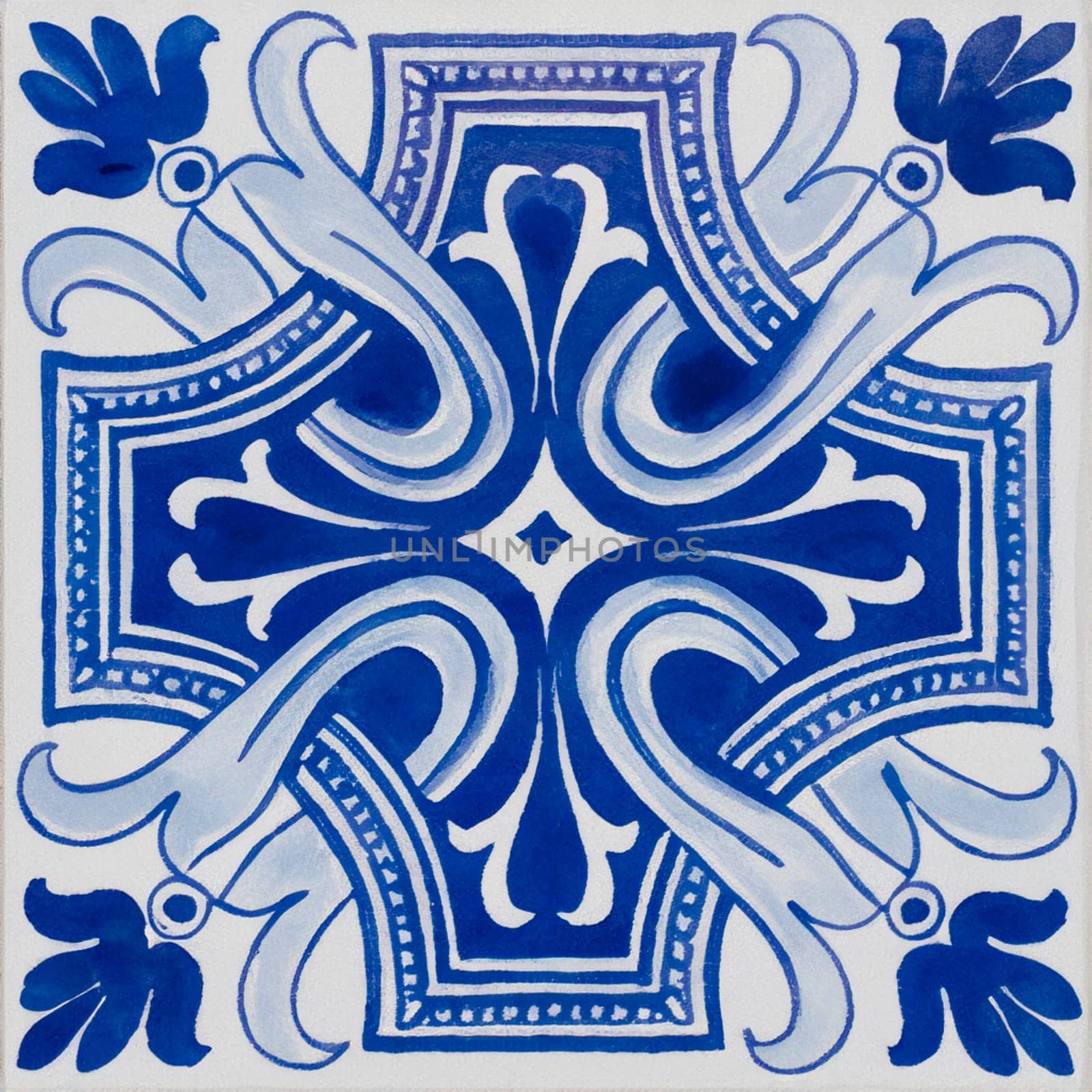 Watercolor illustration of portuguese ceramic tiles pattern by homydesign