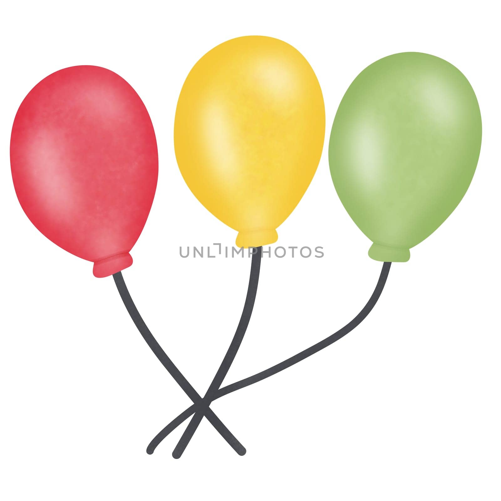 Drawing of colorful of balloon isolated on white background for usage as an illustration and a decorative element