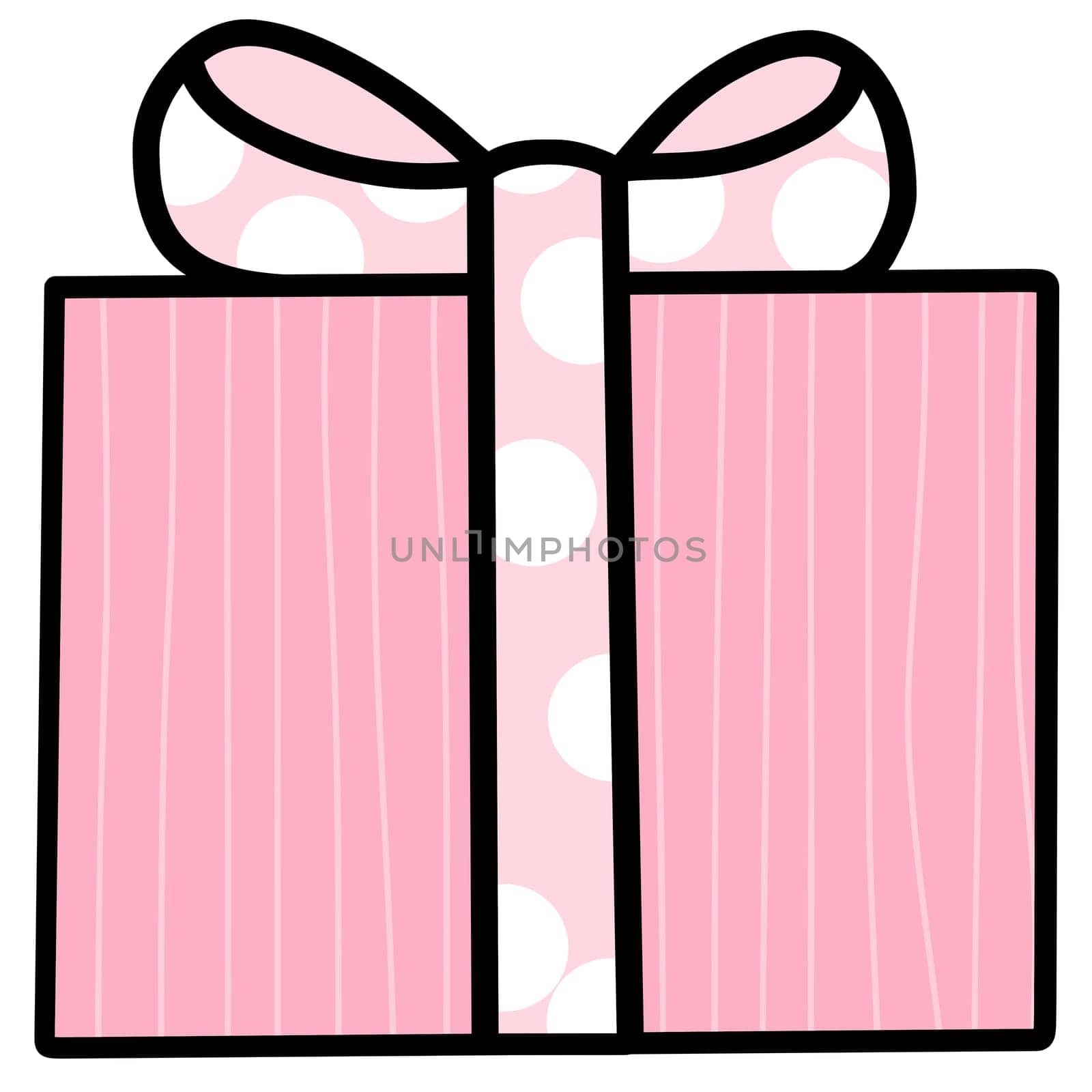 Drawing of pink gift box isolated on white background for usage as an illustration and an item given to show goodwill on various occasions