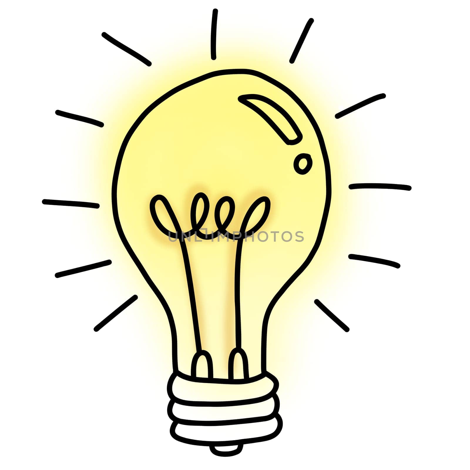 Drawing of light bulb isolated on white background for usage as an illustration and energy savings concept