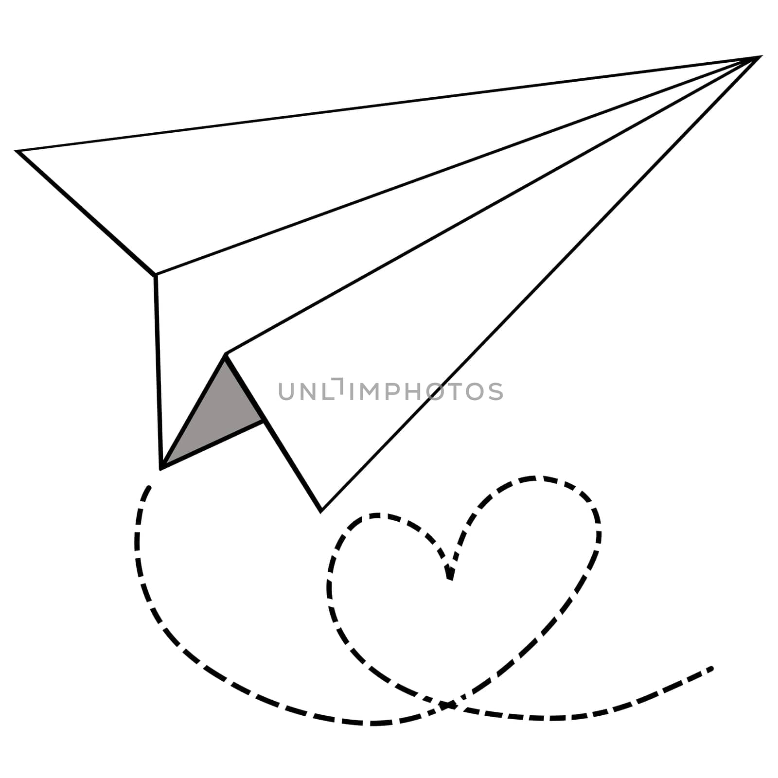 Drawing of paper plane flying isolated on white background for usage as an illustration concept