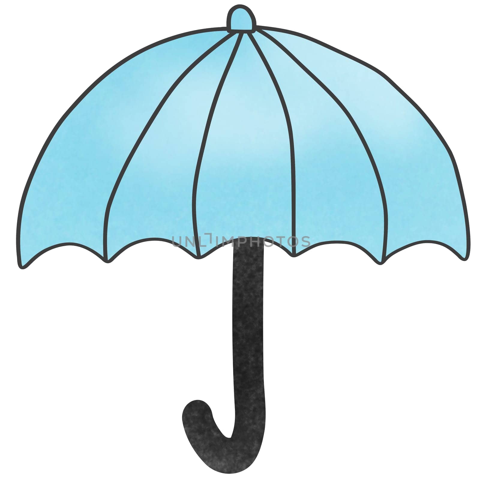 Drawing of blue umbrella isolated on white background for usage as an illustration concept