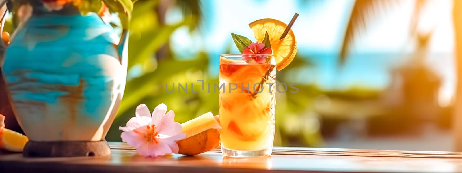 Orange juice, summer mixed refreshing drink with ice and fruit, made with Generative AI by Edophoto