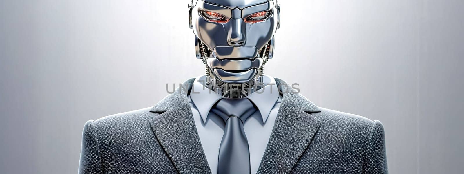 robot businessman in business suit, digital manager, banner made with Generative AI by Edophoto